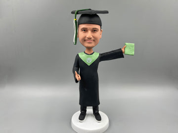 Custom Graduation Bobbleheads, Handmade University Sculptures with Academic Gown, Class Commemorative, Diploma Holding Bobbleheads, Graduation Bobbleheads