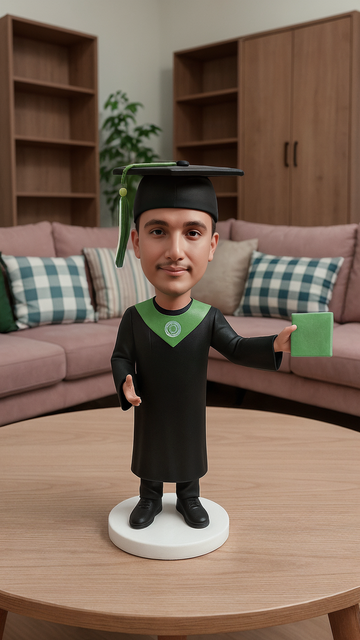 Custom Graduation Bobbleheads, Handmade University Sculptures with Academic Gown, Class Commemorative, Diploma Holding Bobbleheads, Graduation Bobbleheads