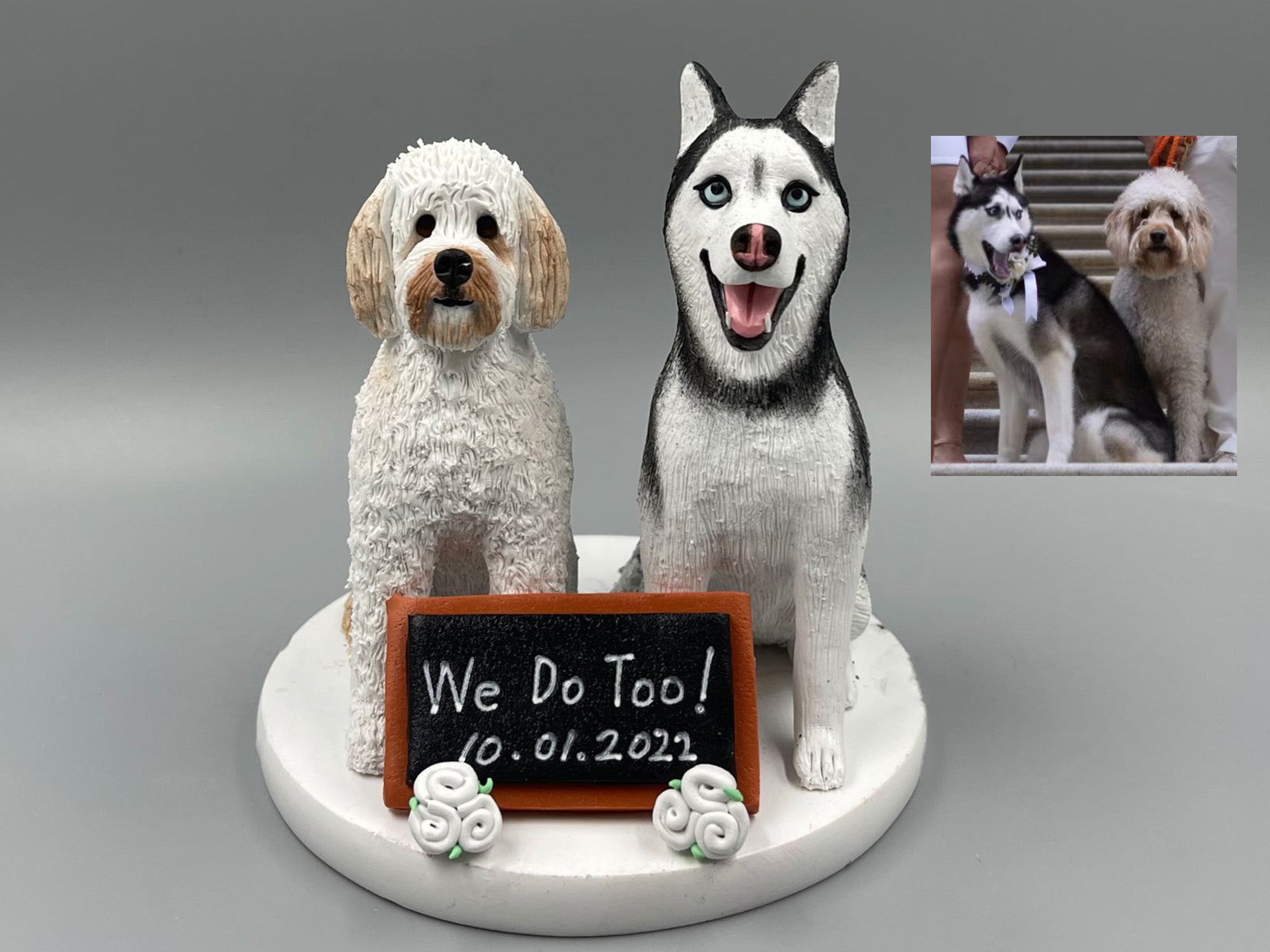 Personalized custom pet dog wedding cake , pet birthday cake ，animal cake，wedding CakeTopper， dog wedding cake topper