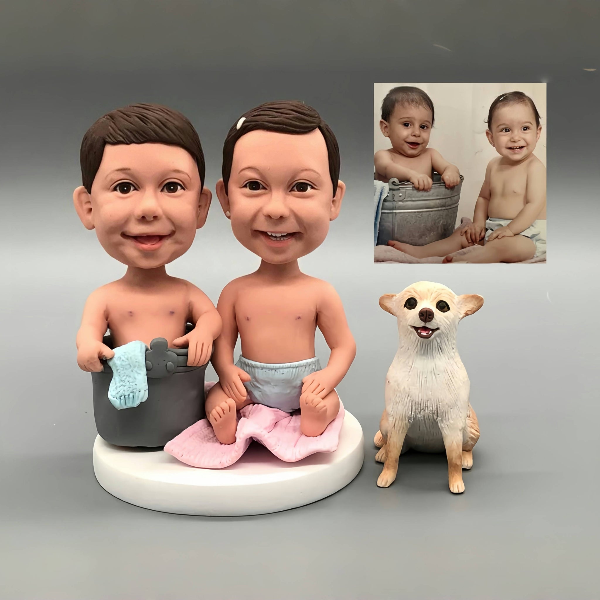 Personalized Bobblehead, Personalized Kids Decor, Sibling Love Bobblehead Set, Childhood Timeline Sculpture, First Birthday Clay Footprints, Elementary Graduation Sculpture