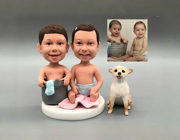 Personalized Bobblehead, Personalized Kids Decor, Sibling Love Bobblehead Set, Childhood Timeline Sculpture, First Birthday Clay Footprints, Elementary Graduation Sculpture